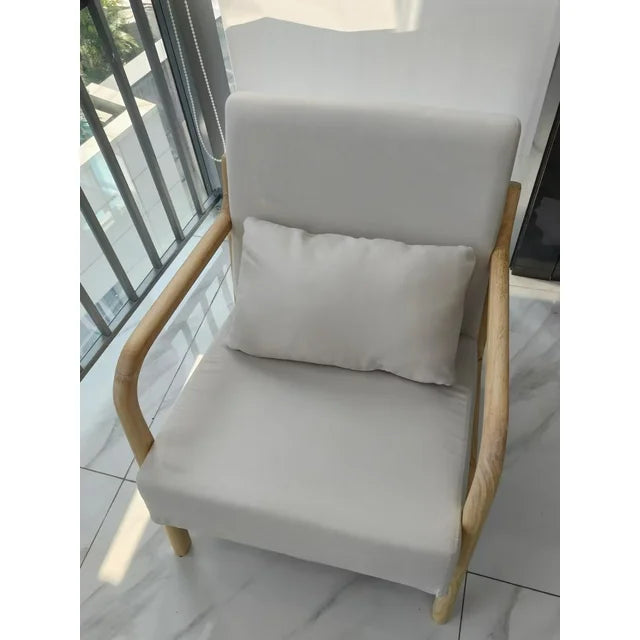 Modern Accent Chair - Living Room Chairs with Solid Wood Frame Comfy Reading Arm Chair, Beige