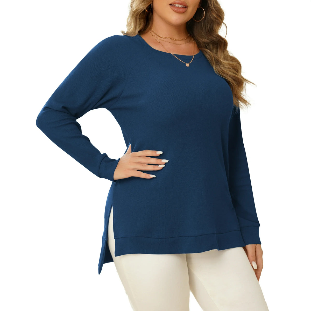 a.Jesdani Women Plus Size Sweatshirts Crew Neck Side Slit Soft Oversized Pollover Sweatshirts 2XL