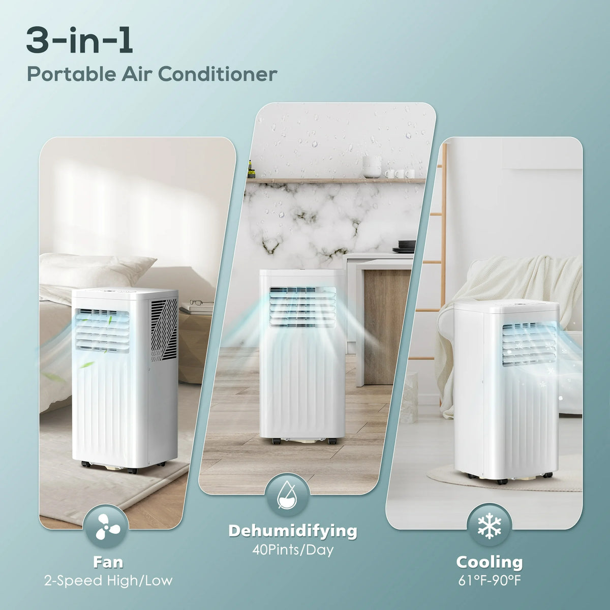 KISSAIR 5,000BTU (8,000BTU ASHRAE) Portable Air Conditioner, Dehumidifier, Fan, 3 in 1 AC with 24-Hour Timer