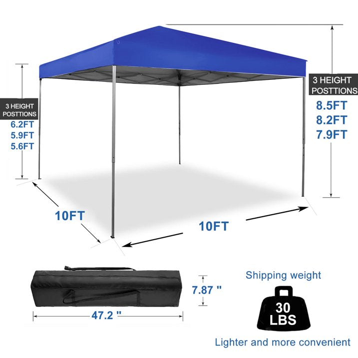 SUSUZI Canopy Tent, 10x10 ft Easy Pop up Outdoor Canopy Tent, Portable Straight Leg Gazebo Instant Canopy