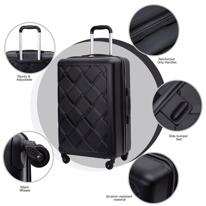 Amalodie 3 Piece Luggage Sets,ABS Hardside Suitcase,Carry On Luggage with Lightweight Durable Spinner Wheels,Black
