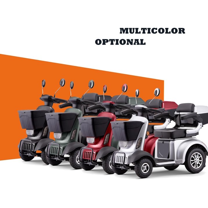 Large 4 Wheels Mobility Scooter (XW E05B), Electric Heavy Duty Wheelchair Device, 400 LBS Capacity for Seniors Adults, Speed Adjust, Front Rear Trunk, No Assemble Required (Silver)