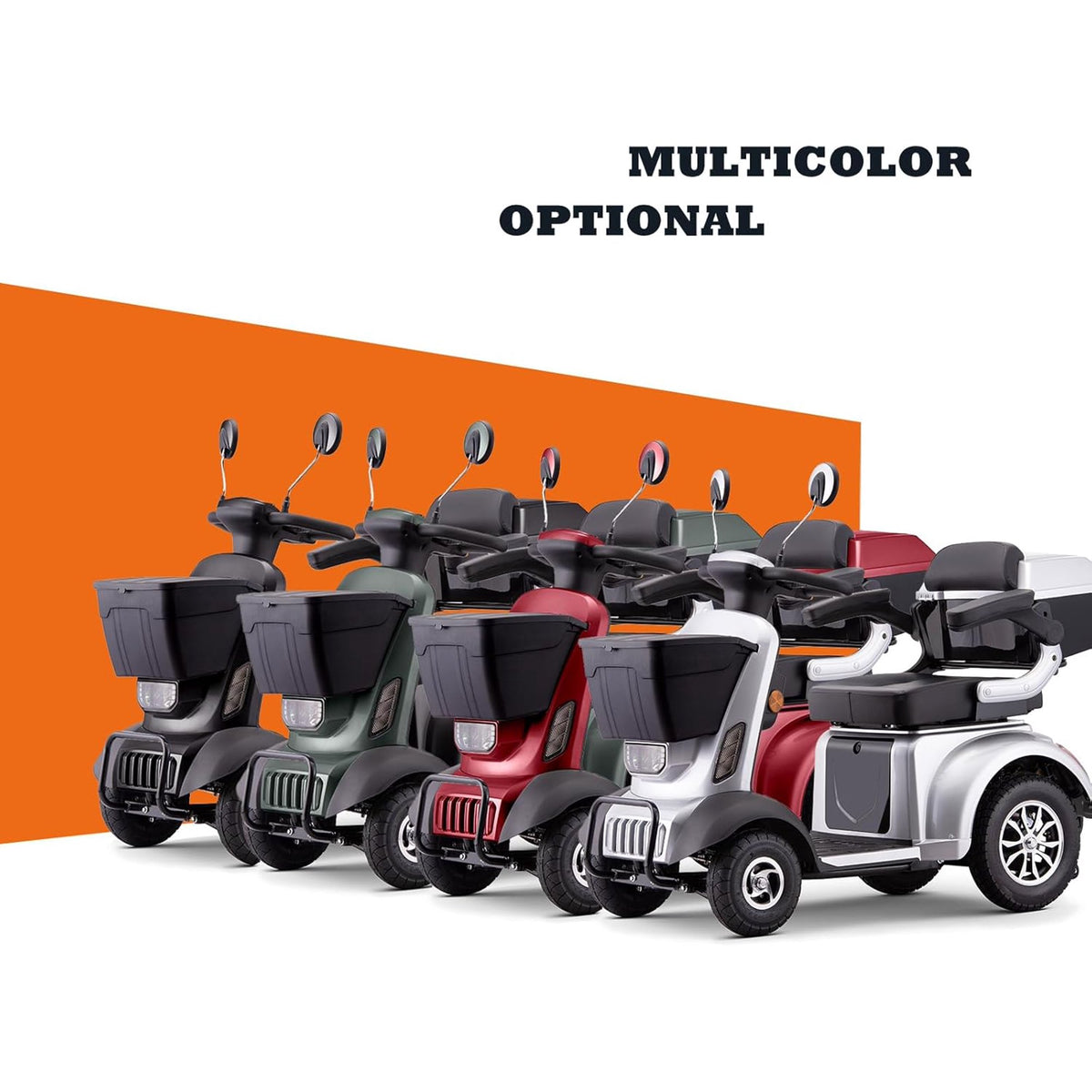 Large 4 Wheels Mobility Scooter (XW E05B), Electric Heavy Duty Wheelchair Device, 400 LBS Capacity for Seniors Adults, Speed Adjust, Front Rear Trunk, No Assemble Required (Silver)