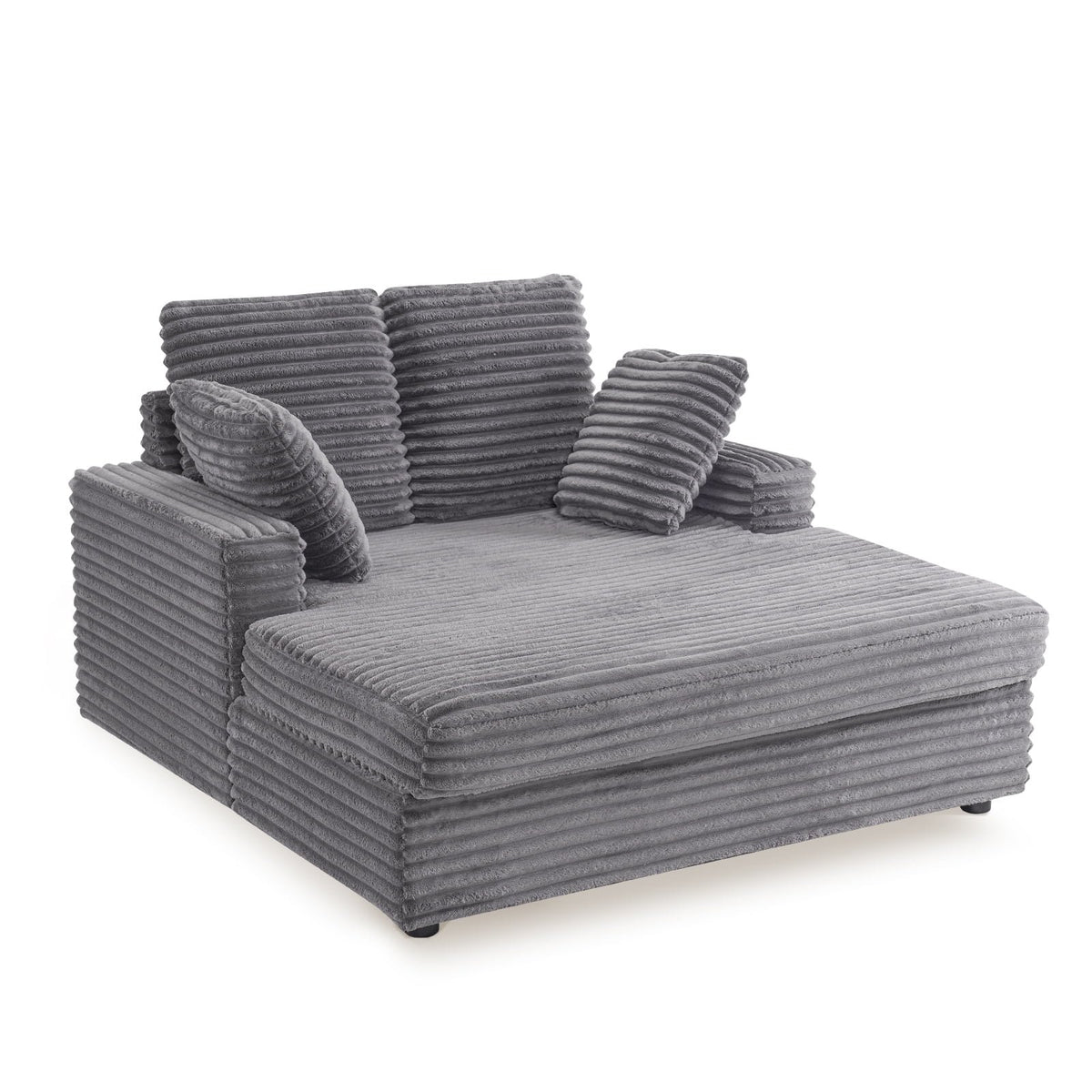 54.25 Chaise Lounge, Plush Corduroy Sofa Chair Bed with Throw Pillows and Armrests, Sleeper Chaise Lounge for Living Room,Dark Gray