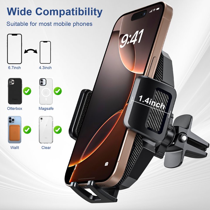 TOPVISION Car Phone Holder, Air Vent Phone Car Holder, Universal Phone Holder for Dashboard and Windshield, Car Mount for Cars, Trucks, SUVs