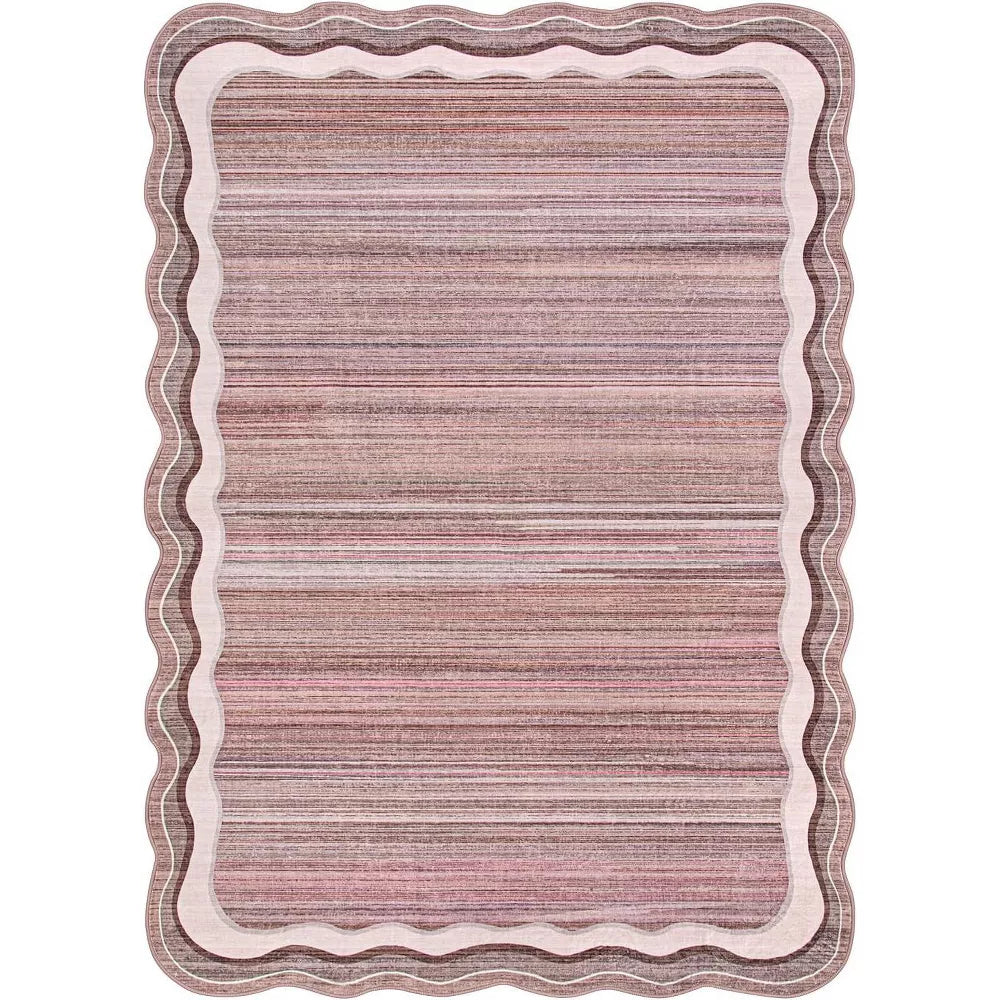 Lahome Machine Washable Gradient Border Wave Floor Mat-Soft Carpet for Living Room, Bedroom, or Entryway