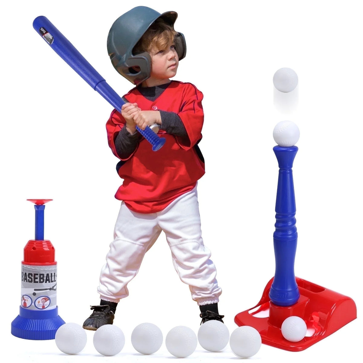 JoyStone Kids Baseball Tee Games with Automatic Pitching Machine, 6 Balls-Adjustable T Height Fun Toddler t Ball Set, Toddler Baseball Toys Outdoor Toys for Kids Ages 3+