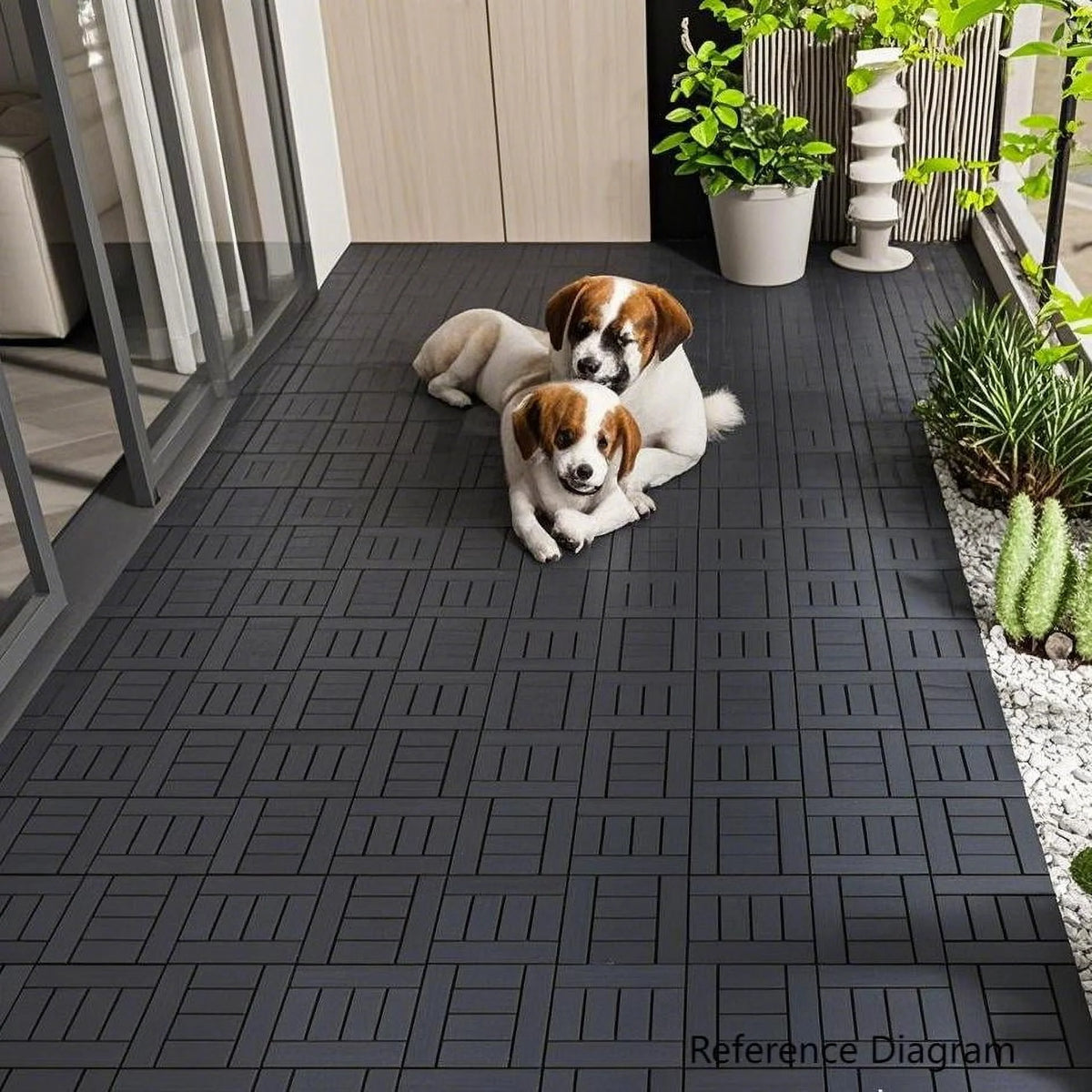 TrumanPick 44 PCS Plastic Deck Tiles Outdoor Interlocking Patio Tiles Waterproof for Backyard Porch, 12"W x 12"L, Dark Gray