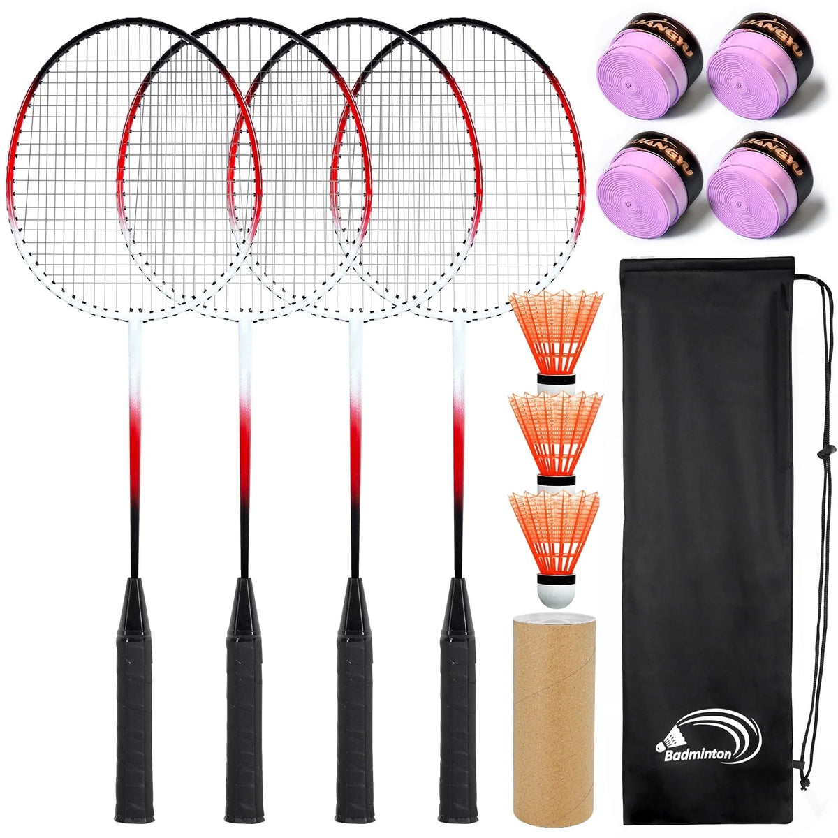 JASCOPRO Badminton Racket Set for 4 Players, 4 Racquets, 3 Shuttlecocks with Carry Bag