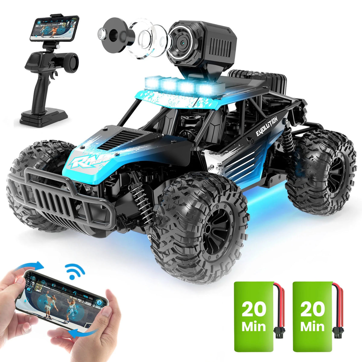 JoyStone RC Car with 1080P FPV Camera, 2.4Ghz Remote Control Car, 1:16 Scale Off-Road High Speed Remote Control Truck for Kids Adults 2 Batteries for 60 Min Play, Blue
