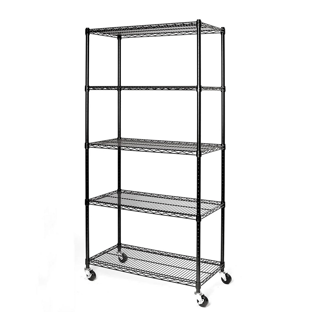 Ktaxon Commercial 5-Tier Storage Rack, Rolling Metal Garage Storage Shelves Black, 35''W x 18''D x 71''H, Capacity for 1250 lbs