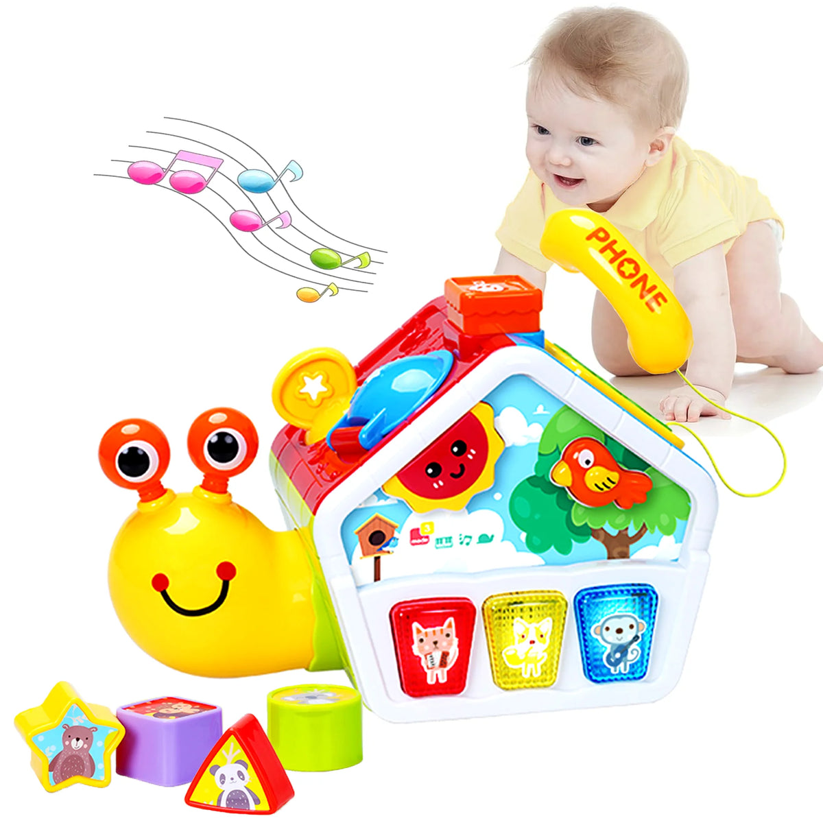 Richgv Musical Snail Toys Baby Crawling Toys for 6-12 Month, Educational Montessori Toddler Toy Christmas Gifts for Boys Girls