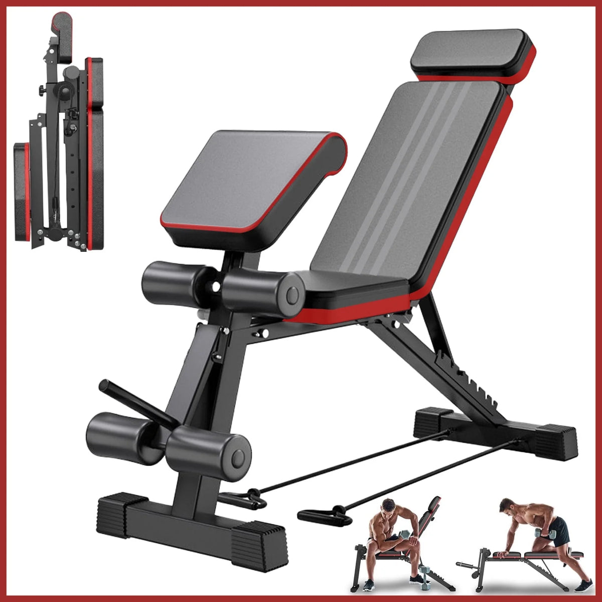 RICAN 7 Levels Adjustable Weight Bench with Extended Headrest & Leg Extension, Foldable Dumbbell Workout Bench, Supports Up to 770 lbs, Incline & Decline Positions for Full Body Strength Training