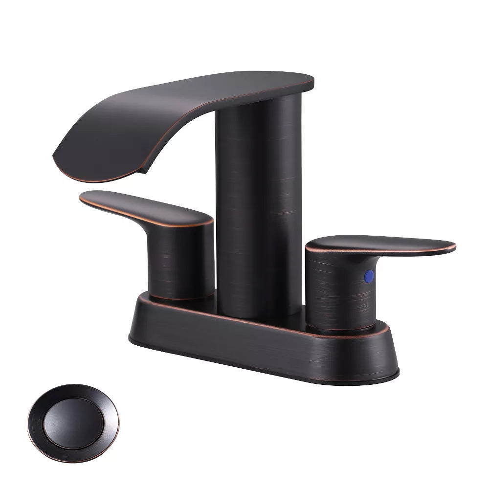 WOWOW 4 in. Centerset Double-Handle Waterfall Bathroom Faucet