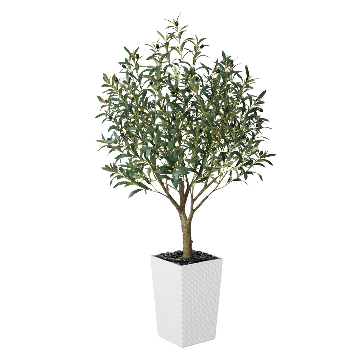 DR.Planzen UV Resistant 5ft Artificial Olive Tree in White Large Planter with Pebbles– Faux Olive Tree for Indoor and Outdoor Decor, Lifelike Greenery for Home Garden Decor