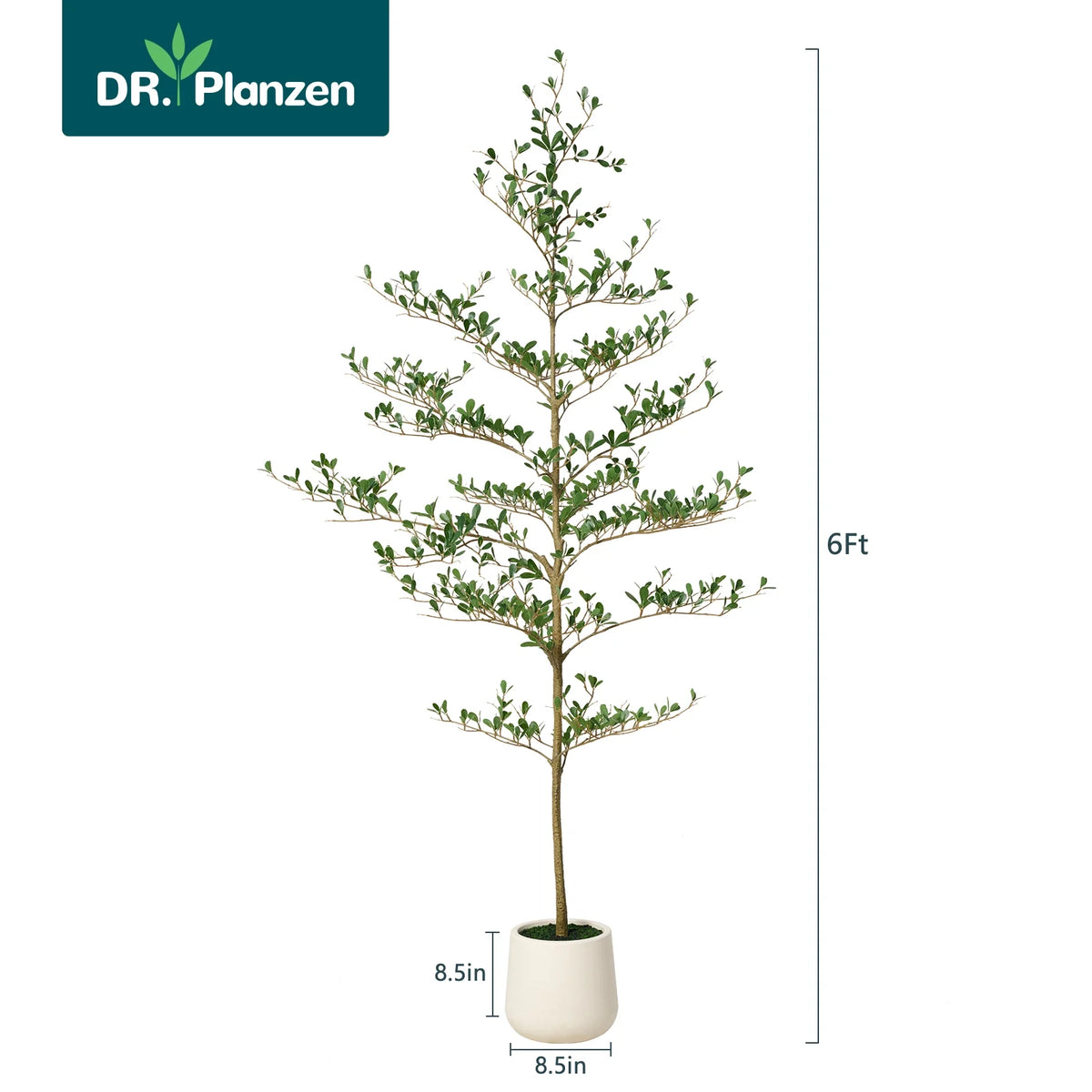 DR.Planzen 6FT Artificial Black Olive Tree with UV-Resistant Silk Leaves White Planter, Tall Artificial Plant Natural Wood Trunk for Home Office Indoor Outdoor Decor