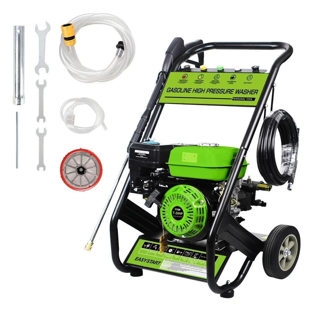 Pressure Washer Gas Powered, 2200PSI-2600PSI High Pressure Power Washer W/7.0HP Aluminum Pump, Soap Tank, Spray Gun, 5 Nozzles