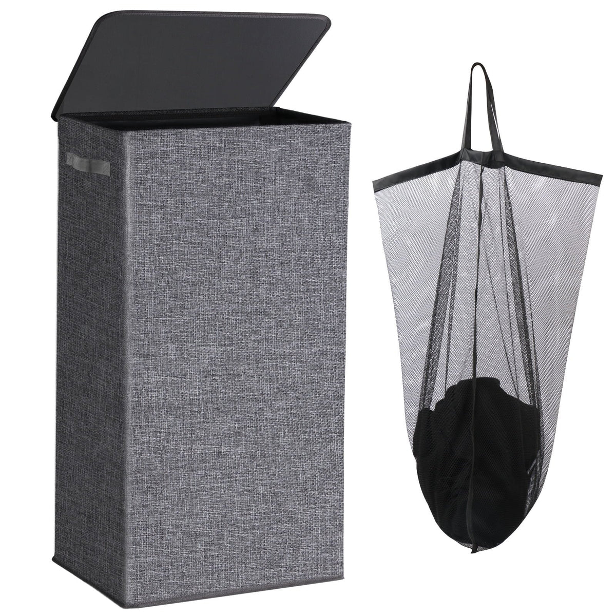 Okaka Collapsible Laundry Hamper with Lid 100L, Large Laundry Basker with Removable Mesh Bag for Bedroom, Bathroom,Closet, Dorm(Grey)