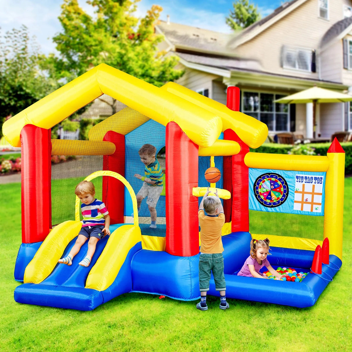 COCLUB Bounce House for Kids 3-6, Inflatable Bounce House with Blower, Slide, Ball Pit, 50 Ocean Balls, Indoor/Outdoor Jump House