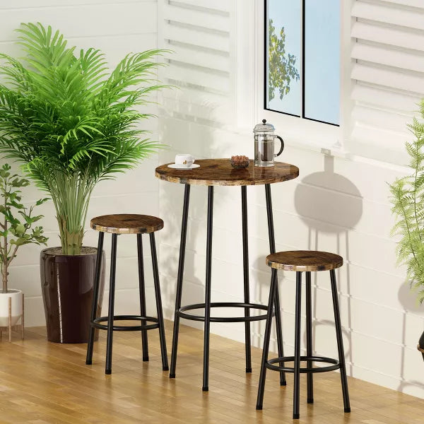 Hooseng Bar Table with Stools for 2, Round Bar Table and Chairs Set with MDF Broad for Breakfast,Restaurant, Small Space