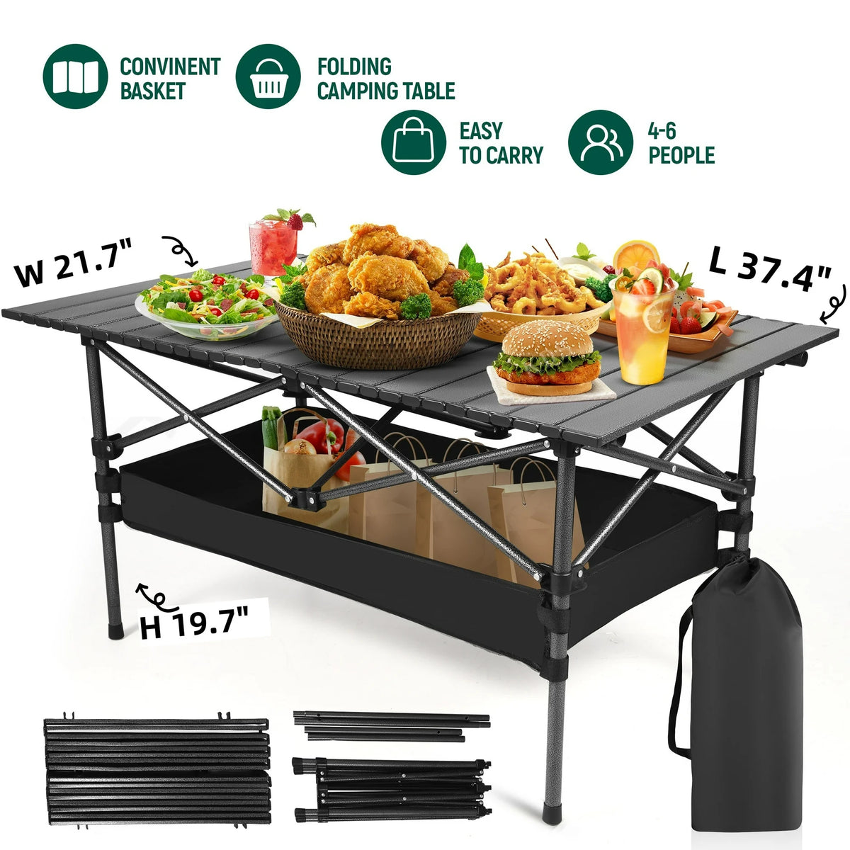 AMTPM Foldable Camping Table with Ultralight Aluminum Beach Table for Sand, portable Foding Table for 4-6 Person, Perfect Outdoor Table for Outdoor Activities like Camping, Beach Trips, Fishing.