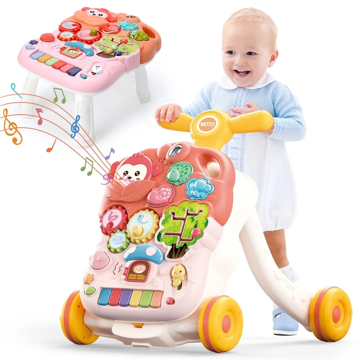 JoyStone 2-in-1 Baby Walker and Learning Push Toy with Music Table, for Toddlers 6–18 Months