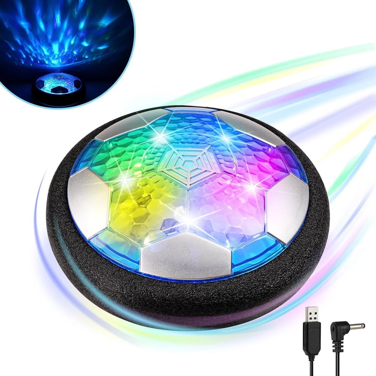 BEEPRINCESS Hover Soccer Ball Boy Toys Rechargeable, Kids Indoor Air Soccer Ball Floating LED Light Up, Power Kick Disc Fun with Foam Bumper (No AA Battery Needed) Gift For Boys Girls Age 3 4 5 6 7 8
