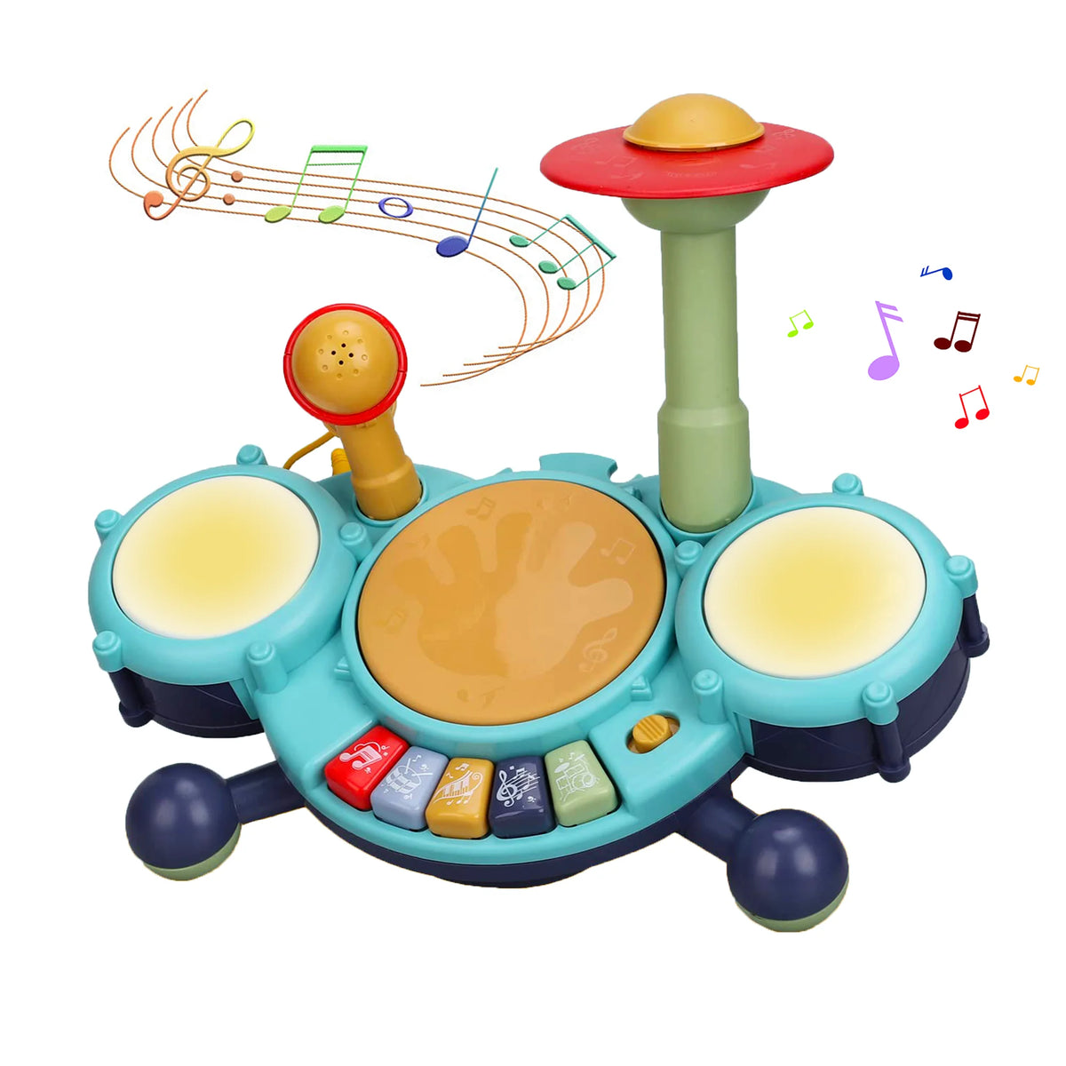 Richgv Kids Drum Set Musical Toys for 1 Year Old Boys Girls, Baby Educational Instruments with Piano Microphone, Light Up Learning Toys for Toddlers