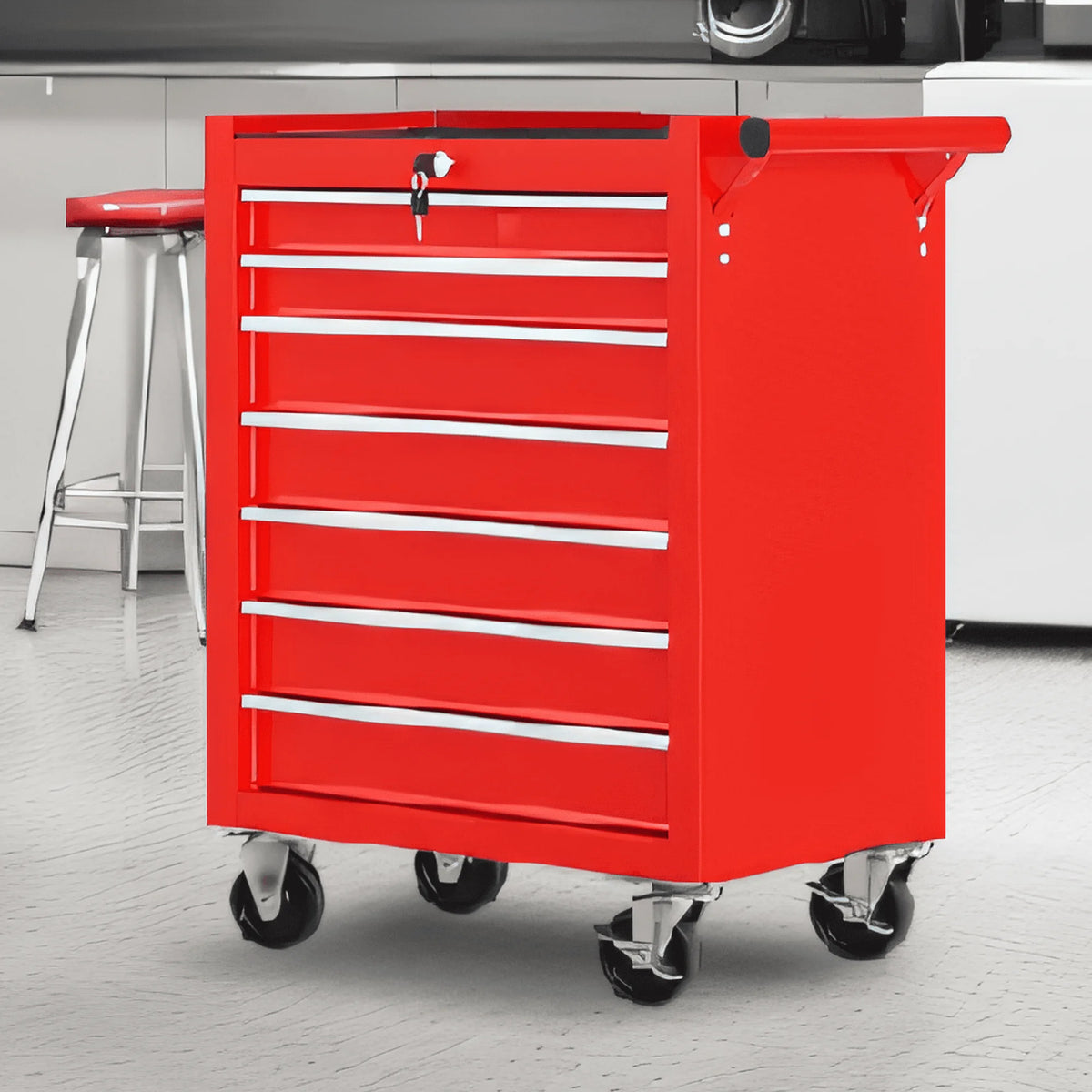 Seizeen Rolling Tool Chest on Wheels, Metal Tool Cart Toolbox Storage Cabinet Organizer W/ 7 Drawers, Red