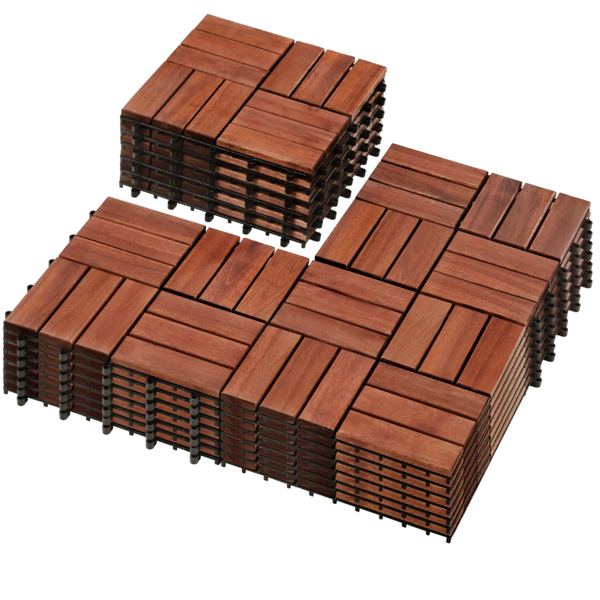 TrumanPick 27 PCS Deck Tiles Outdoor Interlocking Patio Tiles Waterproof for Backyard Porch, 12"W x 12"L, Brown Checker