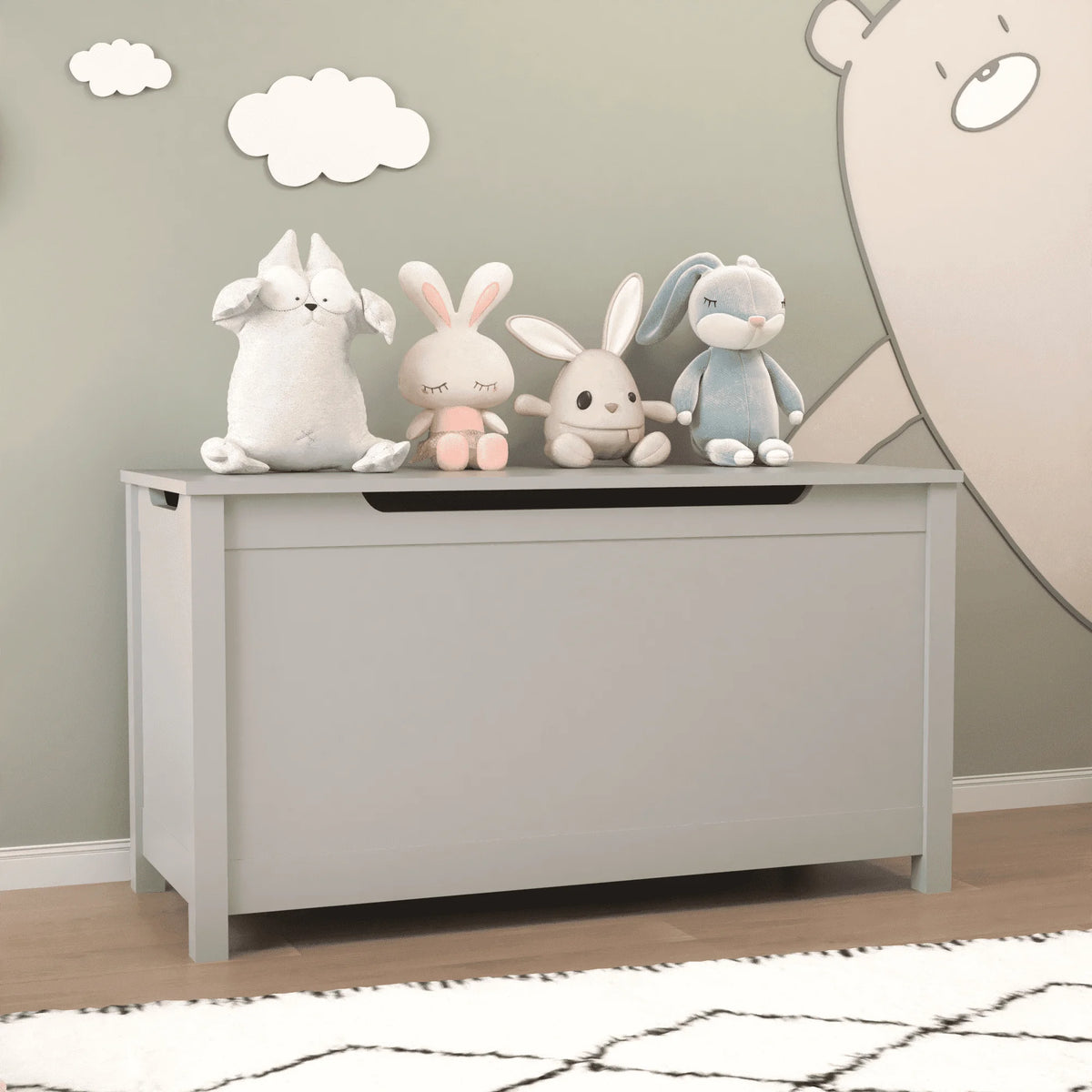 Kids Toy Box, Gray Wooden Toy Chest Organizer with Safety Hinged Lid, Entryway Storage Bench Supports 100 lbs, Toy Storage Chest for Bedroom, Toddler Room, L0293