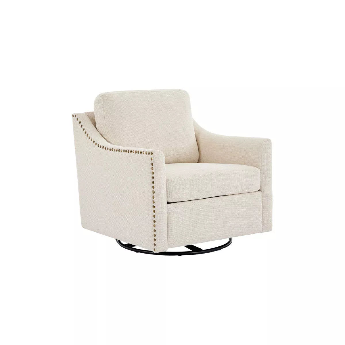 Hyleory Linen Swivel Accent Chair with Studded Trim, Comfortable Upholstery and Smooth 360° Rotation
