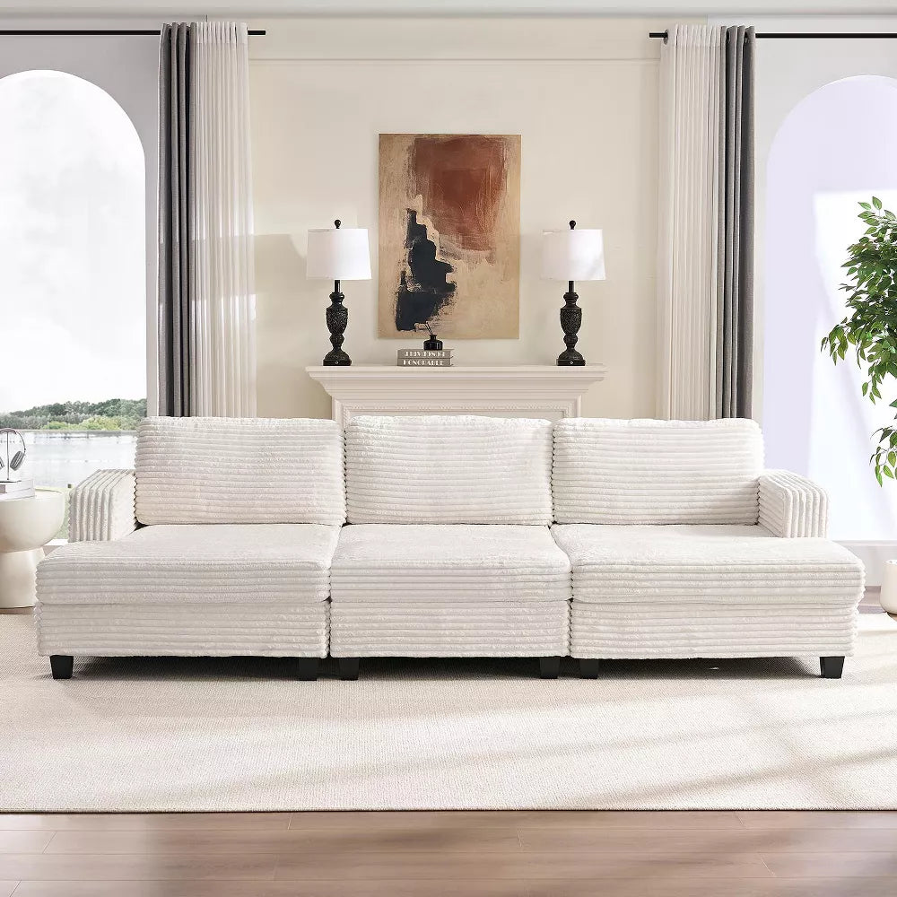 Modern Corduroy Fabric Convertible Modular 3-Seater Sofa Couch For Living Room