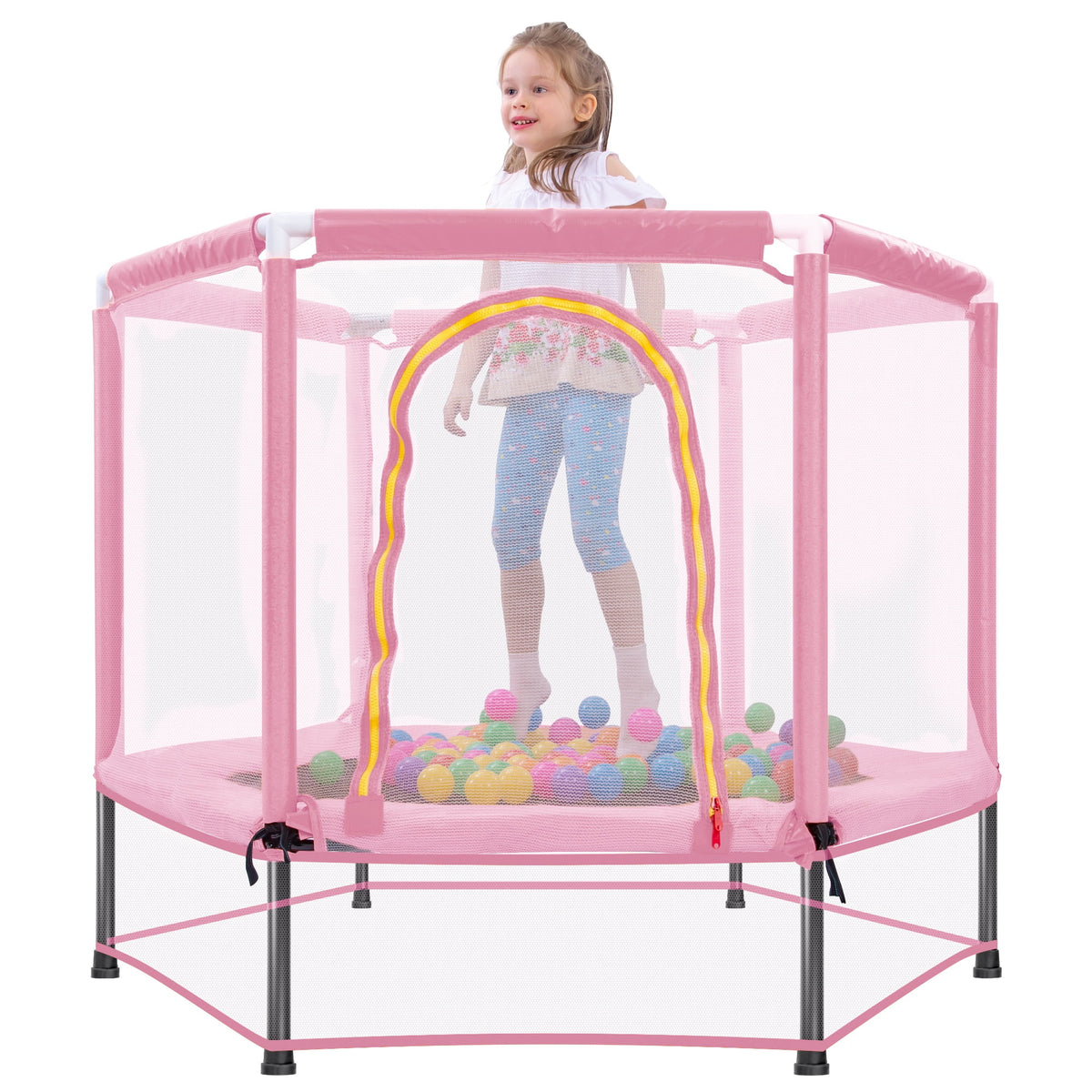 Tollder Trampoline for Kids, Mini Trampoline with Baksketball Hoop, Segmart Recreational Trampolines with Safety Enclosure Net, Adjustable Toddler Trampoline for Birthday Christmas Gifts