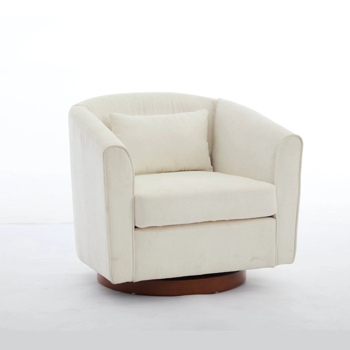 Swivel Accent Chair Upholstered Barrel Chair with Wood Base Modern Comfy Sofa Chair Armchair For Living Room, Bedroom, White