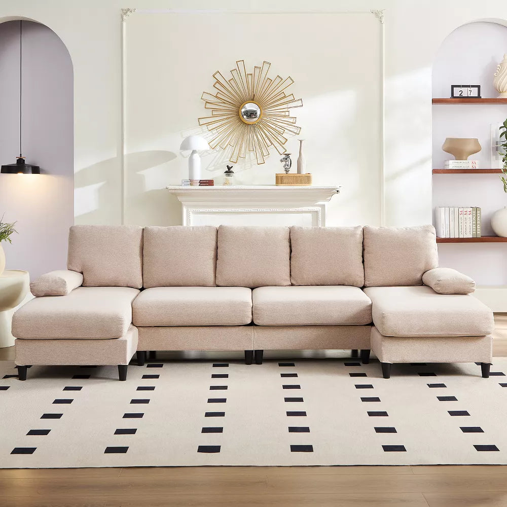 Mjkone U Shaped Sectional Sofa, 4-Seat Modular Sofa, Living Room Modern Couch with Chaise