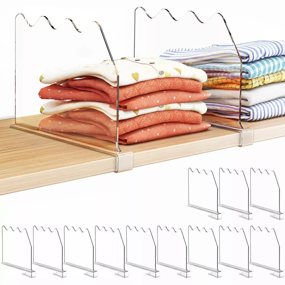 MaseiKar Shelf Dividers for Closet Organization, Clear Closet Shelf Dividers for Clothes Purses Separators, Bedroom, Kitchen, Bathroom, 12 Pack