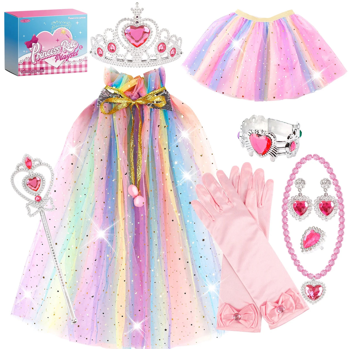 JoyStone 11 Pieces Princess Dress Up Toys for Toddler Girls 3-6 Years, Pink