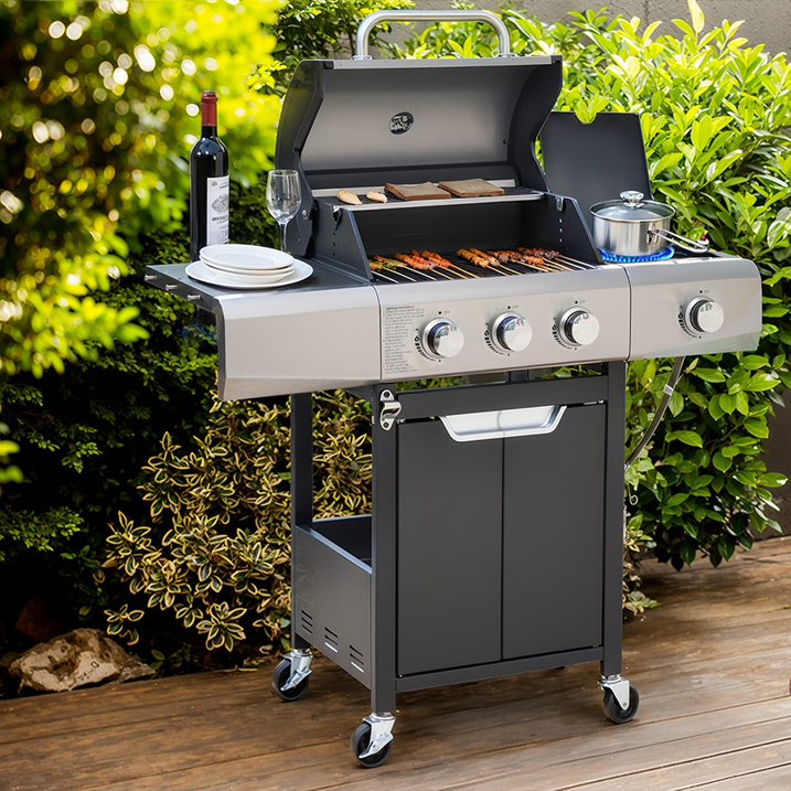 3 Burner Propane Gas Grill for Outdoor, 40500 BTU Barbecue Gas Grill with Thermometer, Stainless Steel BBQ Grill with Shelves & Wheels, Outdoor Cooking Grill for Patio, Garden, Backyard