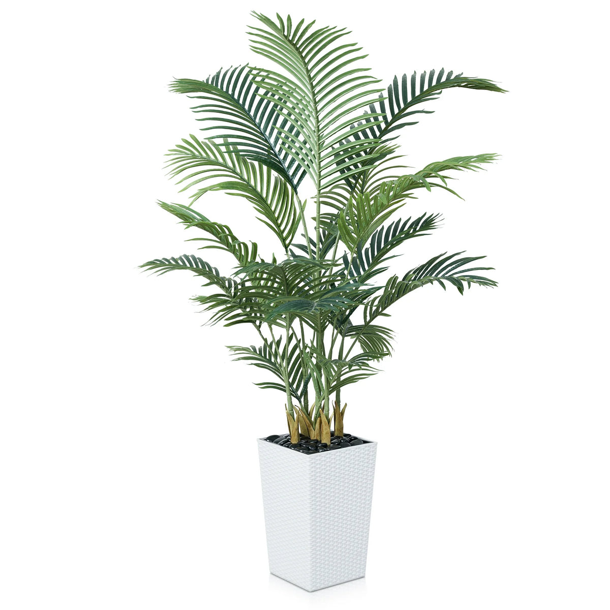 DR.Planzen UV Resistant 5ft Artificial Palm Tree with White Large Planter, Faux Palm Tree for Indoor Outdoor decor, Faux Plant with Adjustable Leaves for Home, Office, and Garden Decor