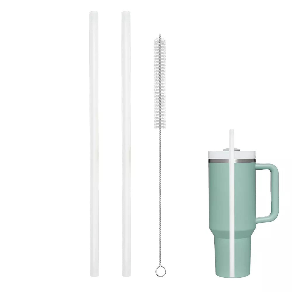 MaseiKar Replacement Straw Compatible with Stanley 40 oz 30 oz Cup Tumbler, 2 Pack Reusable Straw with Cleaning Brush, Clear Hard Plastic