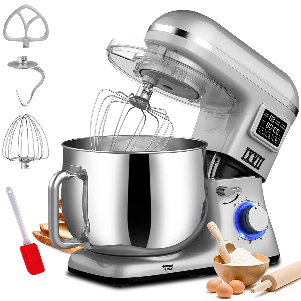 uhomepro 7.5 QT Stand Mixer for Kitchen, 6+0+P-Speed Tilt-Head 660W Dough Mixer, Home Commercial Mixing Electric Kitchen Cake Mixer W/ Dough Hook, Beater, Egg Whisk, Spatula, Dishwasher Safe, White