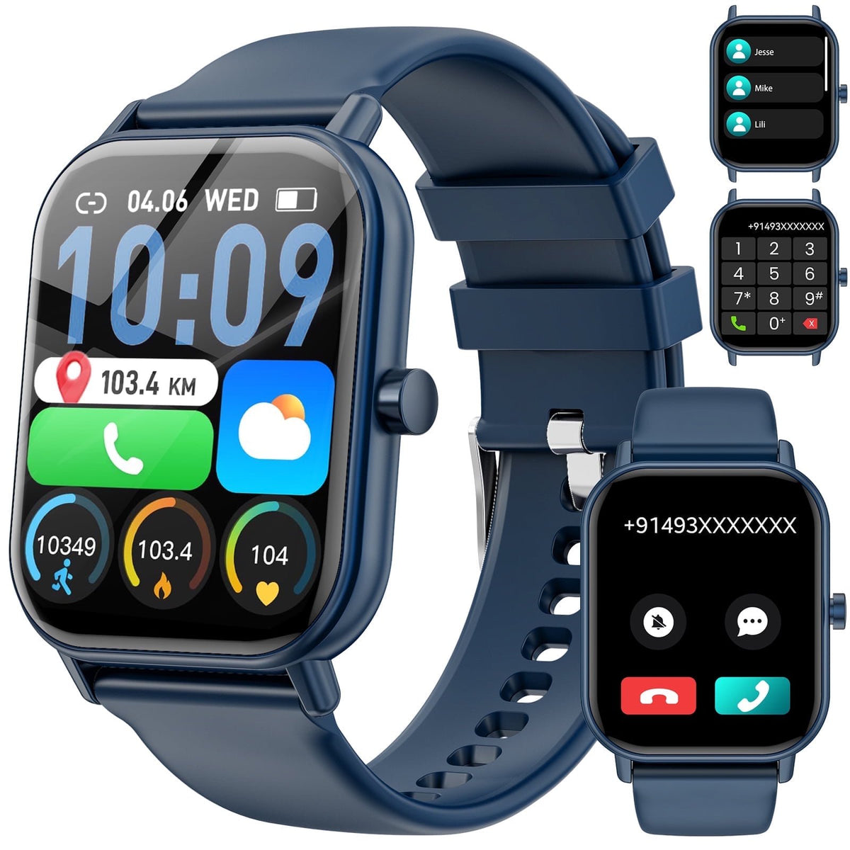 Mingdaln smartwatch for Android and Iphone Devices,1.85 Inches with Answer/Make Calls/100+ sport mode/IP68 Waterproof, with Activity Fitness Tracker for men and women (Blue)