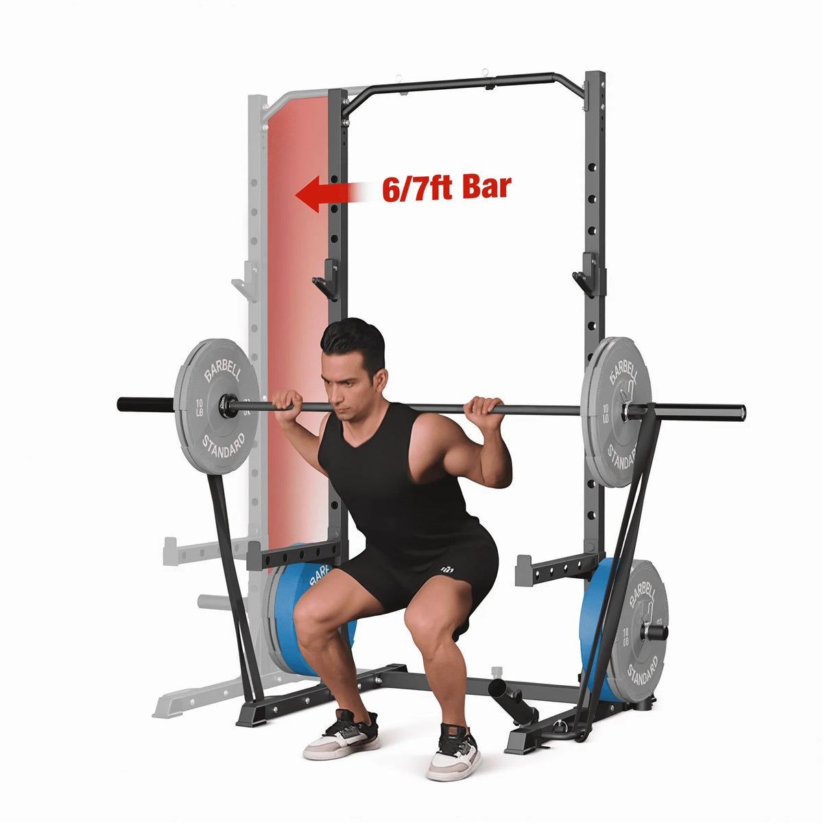 Mikolo Power Rack with Pull-Up Bar, Multi-Functional Half Squat Rack with Land Mine,Adjustable Width, Suitable for 6/ 7FT Barbell for Home Gym