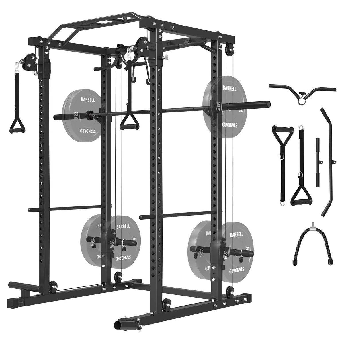 Mikolo Power Cage, Squat Rack, Dual Pulley Cable Crossover System, Multi-function Free Weight Home Gym Workout Machine with Strength Training Attachments