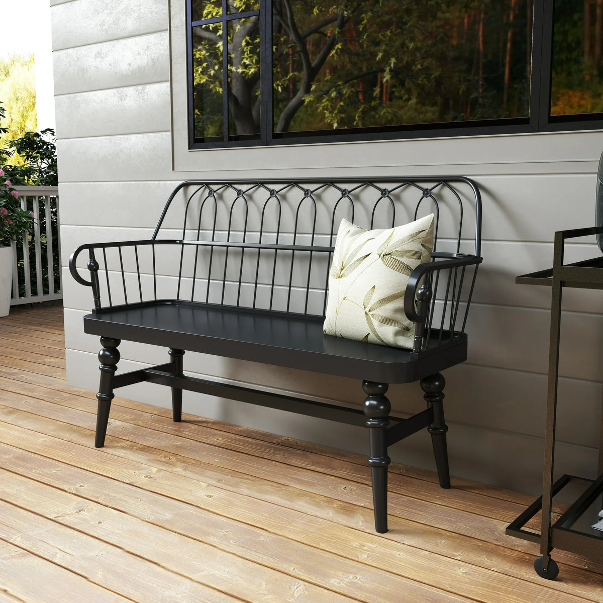 CBJCBJ Farmhouse Entryway Bench, Spindle Back Wooden Dining Benches for Living Room, Mudroom, Black