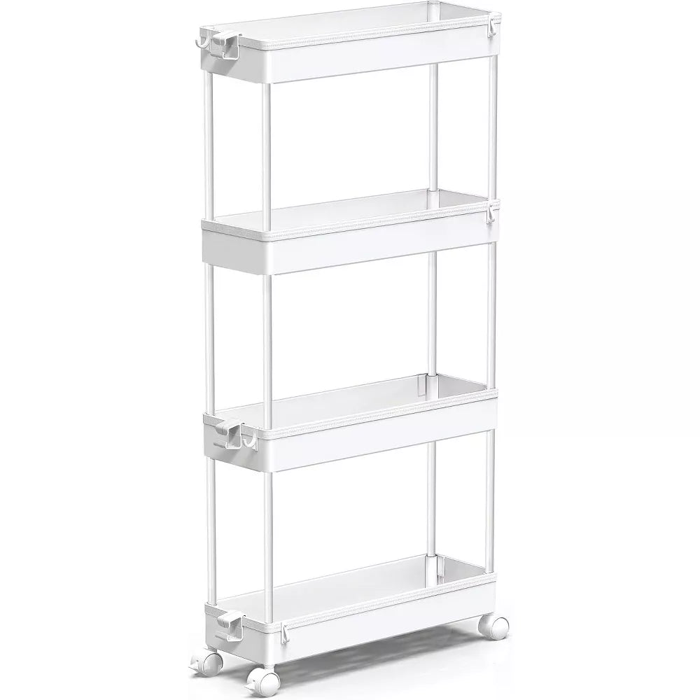 MaseiKar Slim Rolling Storage Cart 4 Tier Bathroom Organizer Mobile Shelving Unit Utility Cart Tower Rack for Kitchen Laundry Narrow Places