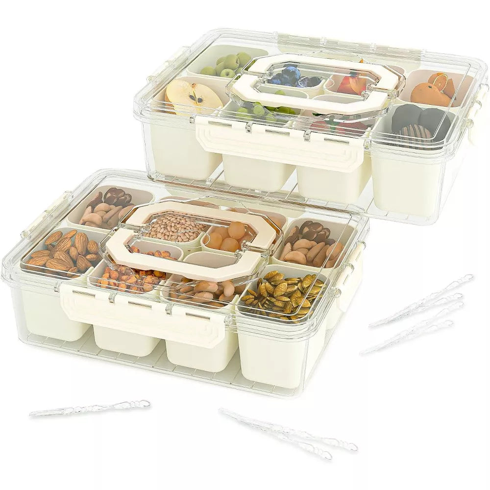 MaseiKar Divided Serving Tray with Lid, 8 Compartment Snack Box, Charcuterie Organizer, Snackle Box for Candy, Nuts, Fruits, Snacks