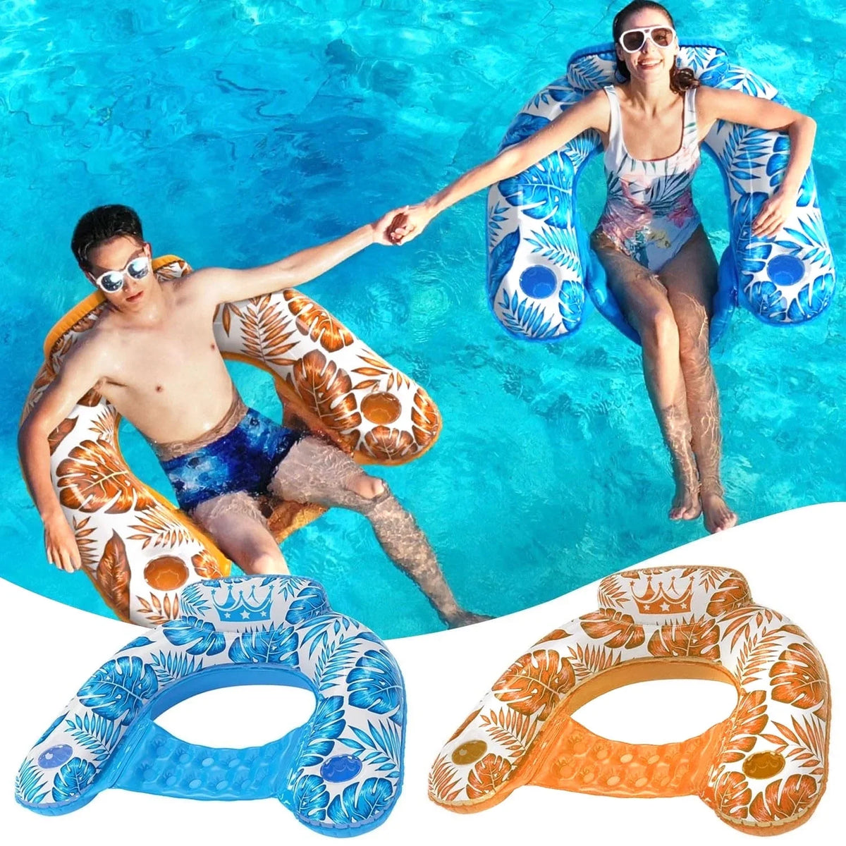 Inflatable Pool Float Chair Set - 2-Pack Floating Loungers for Adults, Pool Beach Tanning Rafts, Perfect for Swimming, Lake, Pool Parties, and Sunbathing