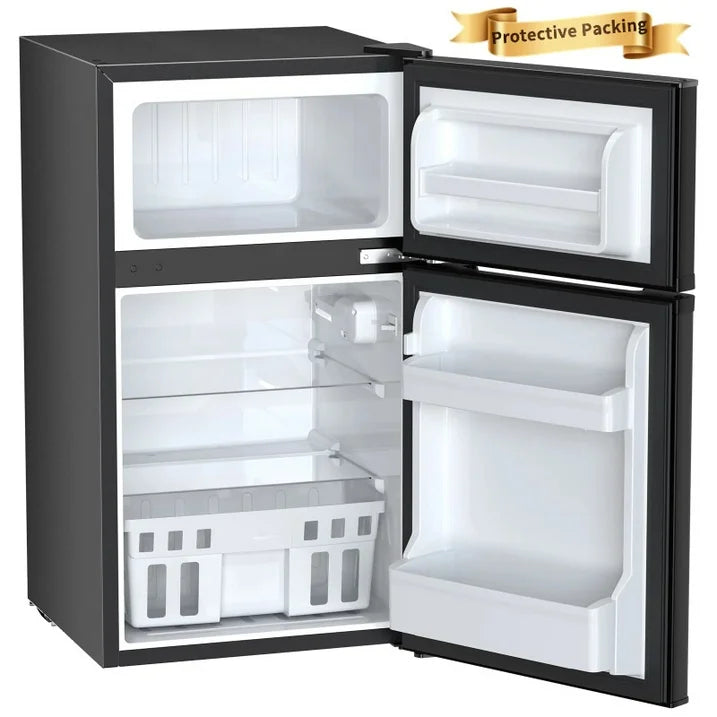 Auseo Two Door Mini Fridge 3.2 Cu.ft 115 Volt 60 Hz Low Noise Adjustable Temperature Suitable for Kitchen Living Room Office and Dormitory Black